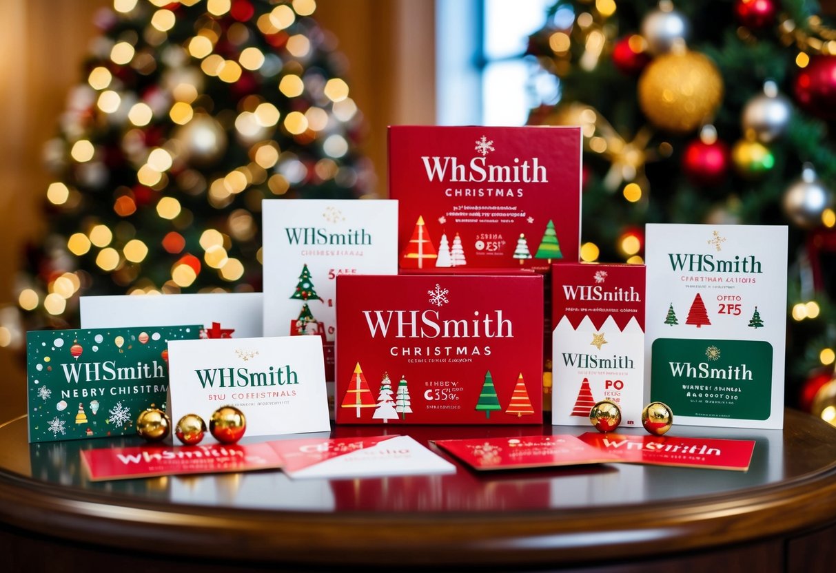 A festive display of WHSmith Christmas cards and promotions