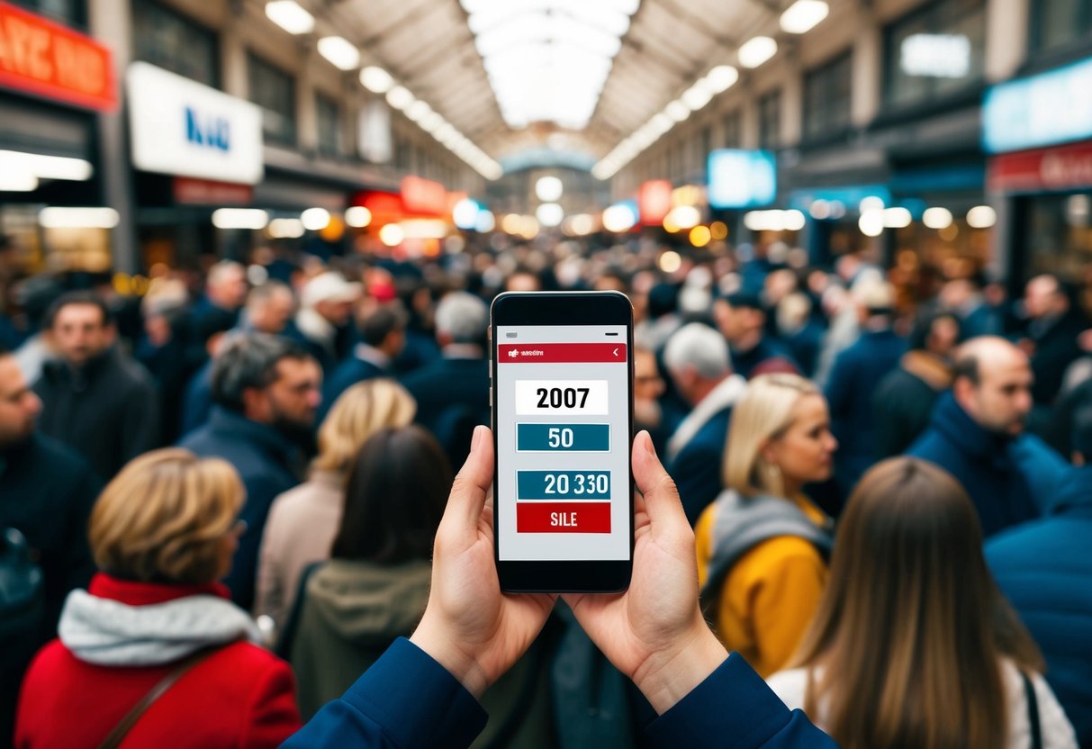 A crowded online marketplace with items on sale and a countdown timer