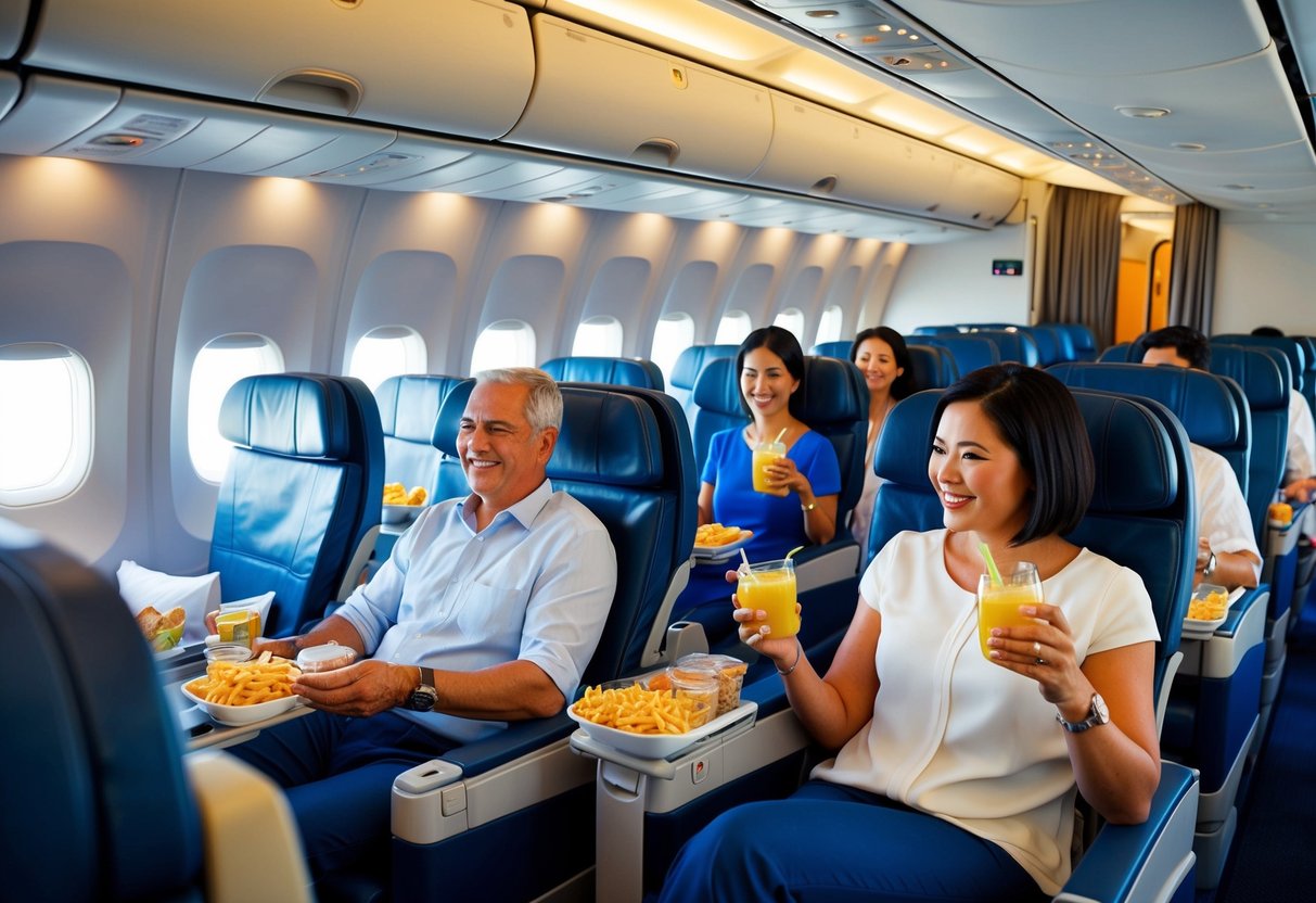 Passengers enjoying complimentary snacks and drinks in spacious, comfortable seats on a Tiger Airways flight