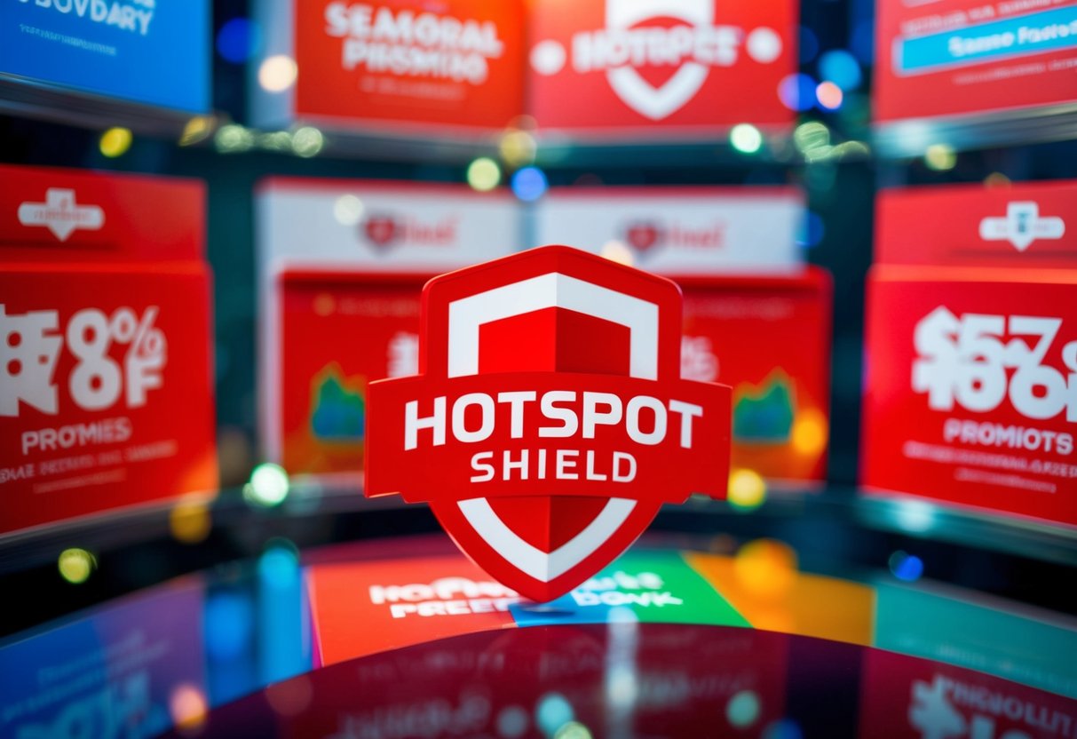 A vibrant display of seasonal promotions with the hotspot shield logo prominently featured