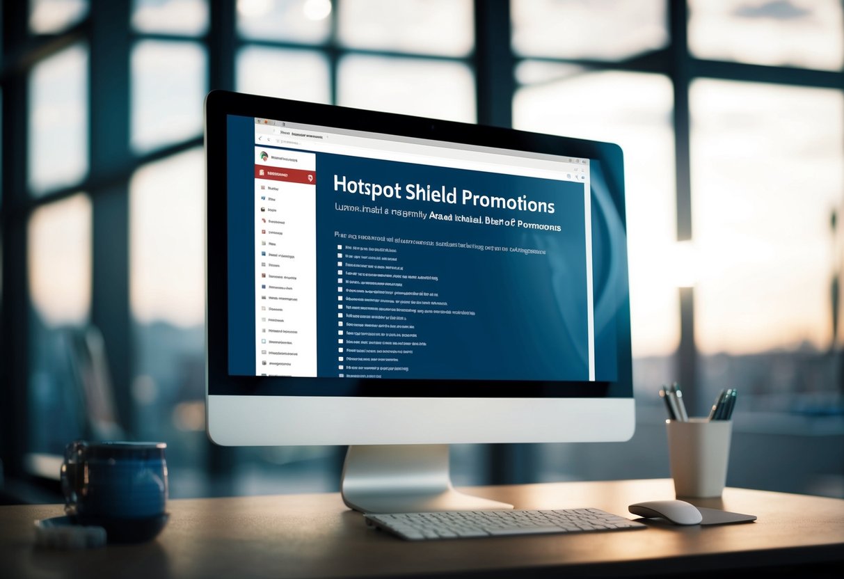 A computer screen displaying a webpage with a list of frequently asked questions about Hotspot Shield promotions