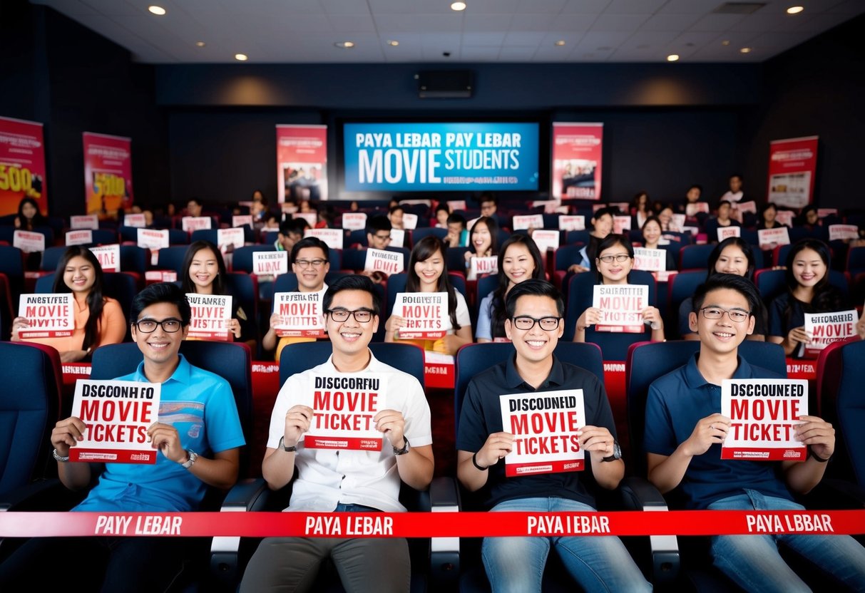 Students enjoying discounted movie tickets at Paya Lebar GV, with promotional banners displayed throughout the cinema