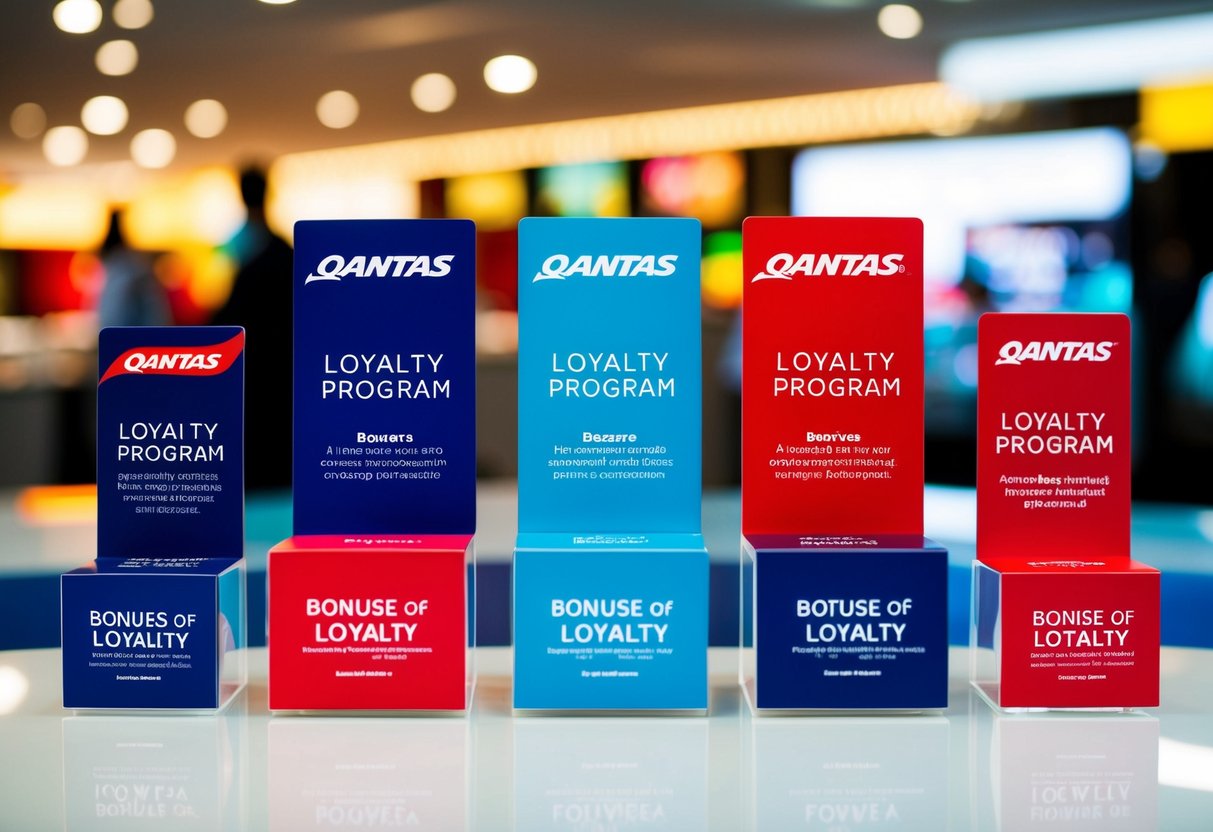 A colorful display of Qantas loyalty program bonuses and promotions