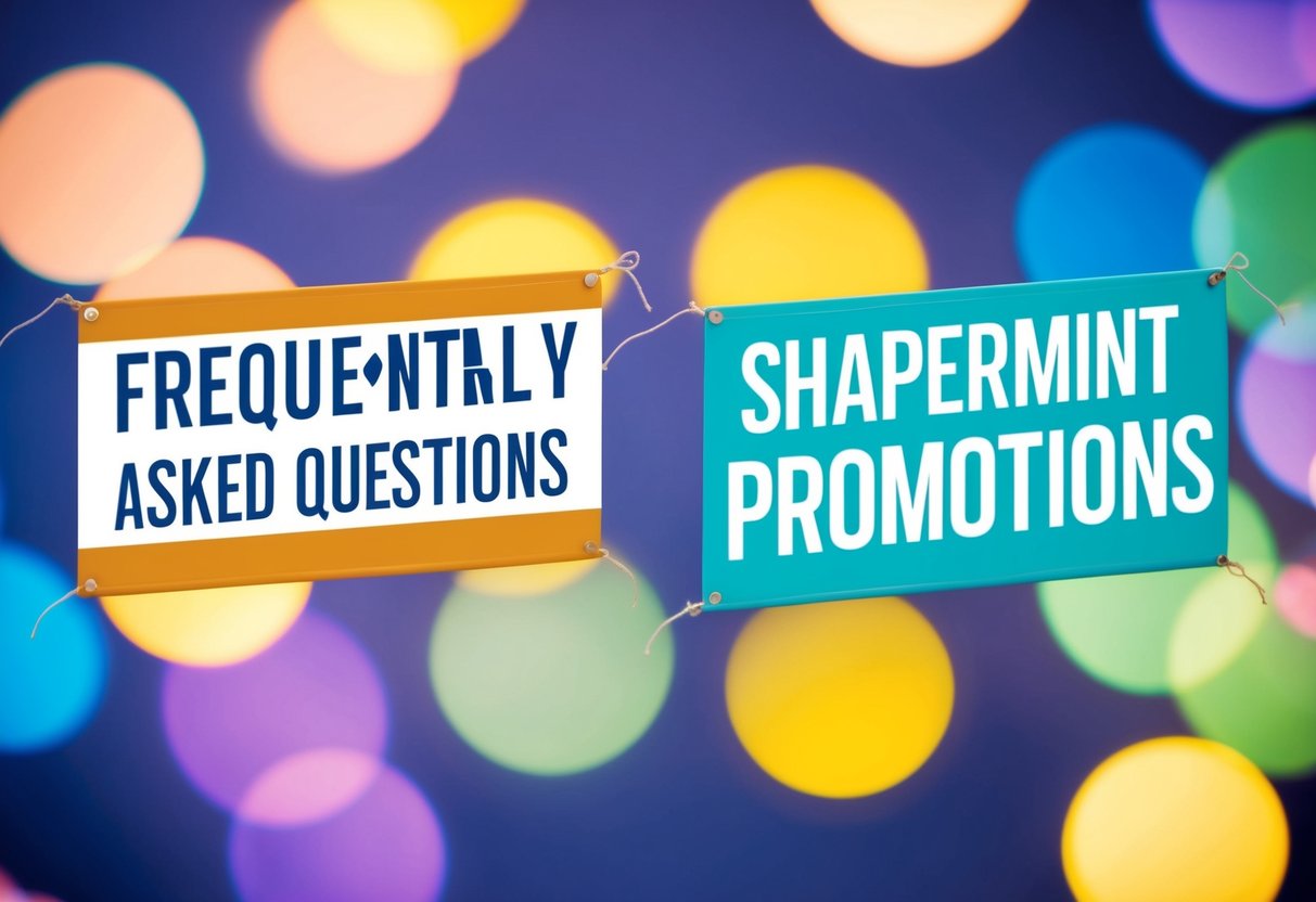 A colorful banner with the words "Frequently Asked Questions" and "shapermint promotions" displayed prominently
