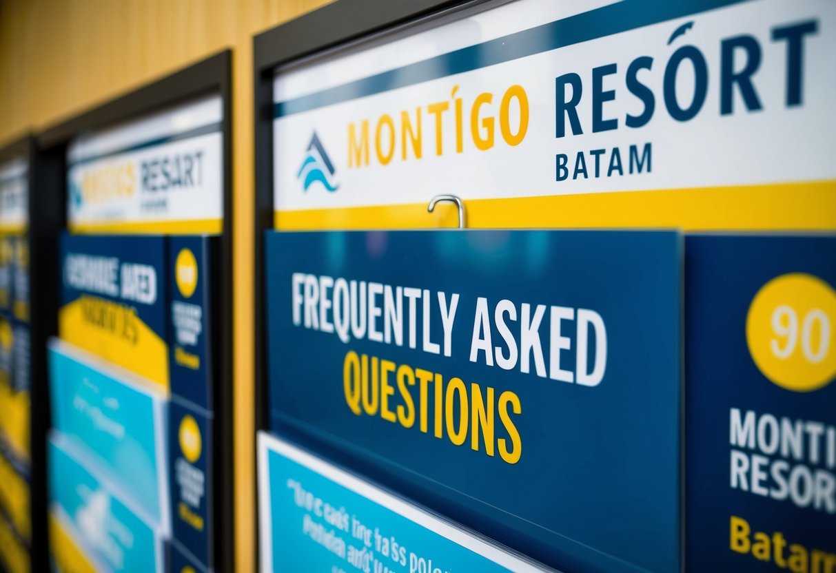 A vibrant display of promotional materials for Montigo Resort Batam, with a clear focus on the "Frequently Asked Questions" section