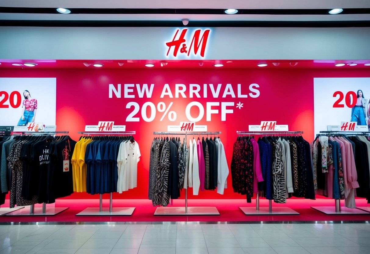 A vibrant display of H&M's new arrivals at Vivo City, with prominent 20% off promotions