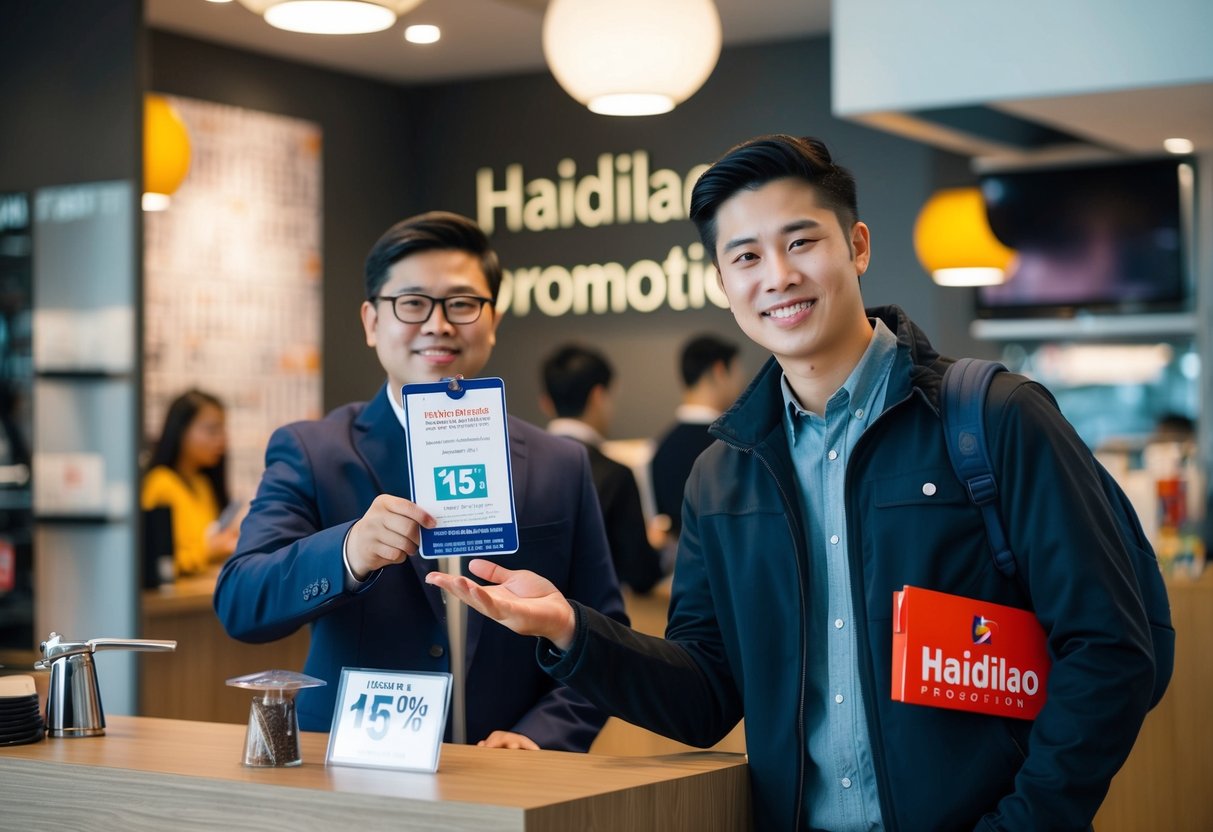 A student presenting their valid ID to receive a 15% discount at Haidilao promotions