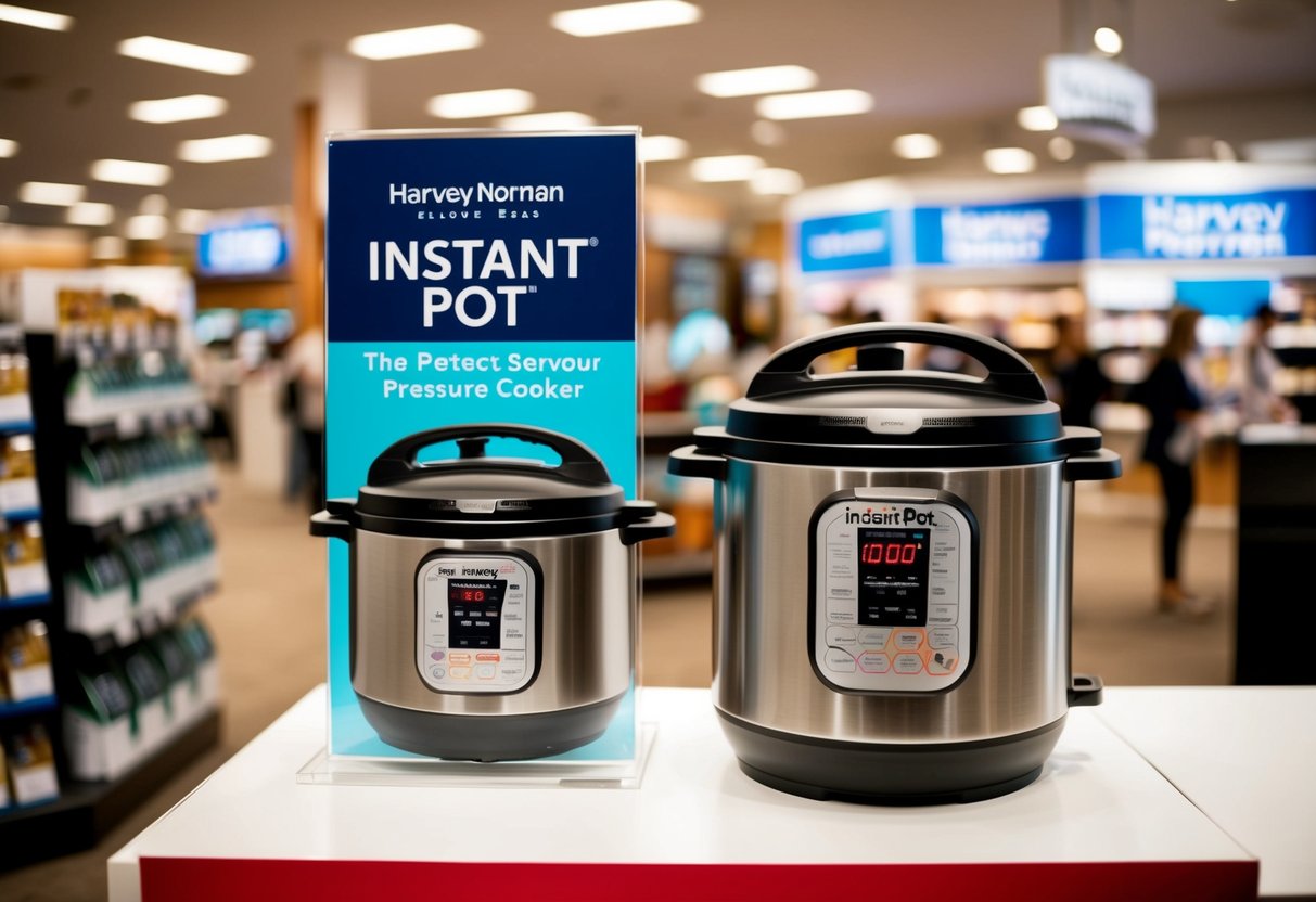 The Instant Pot Duo Pressure Cooker displayed with promotional signage at Harvey Norman