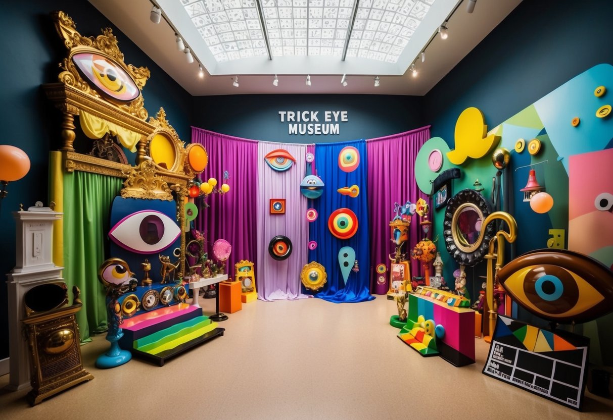 A whimsical display of oversized props and surreal backdrops at the Trick Eye Museum, designed for creative photo opportunities