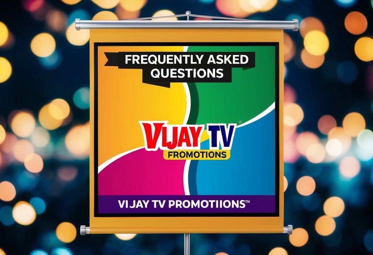 A colorful banner with "Frequently Asked Questions" and "Vijay TV Promotions" displayed prominently