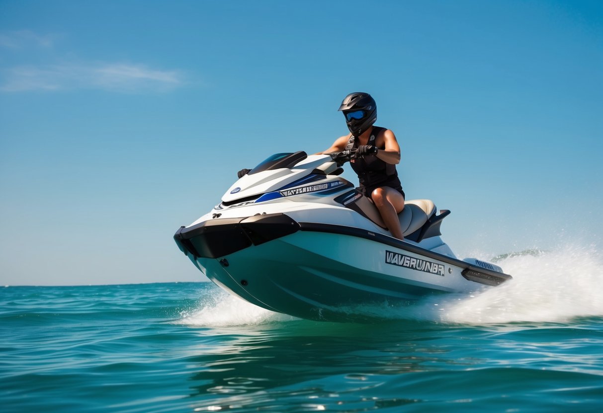A Yamaha WaveRunner EX Deluxe speeding across clear blue waters under a bright sunny sky