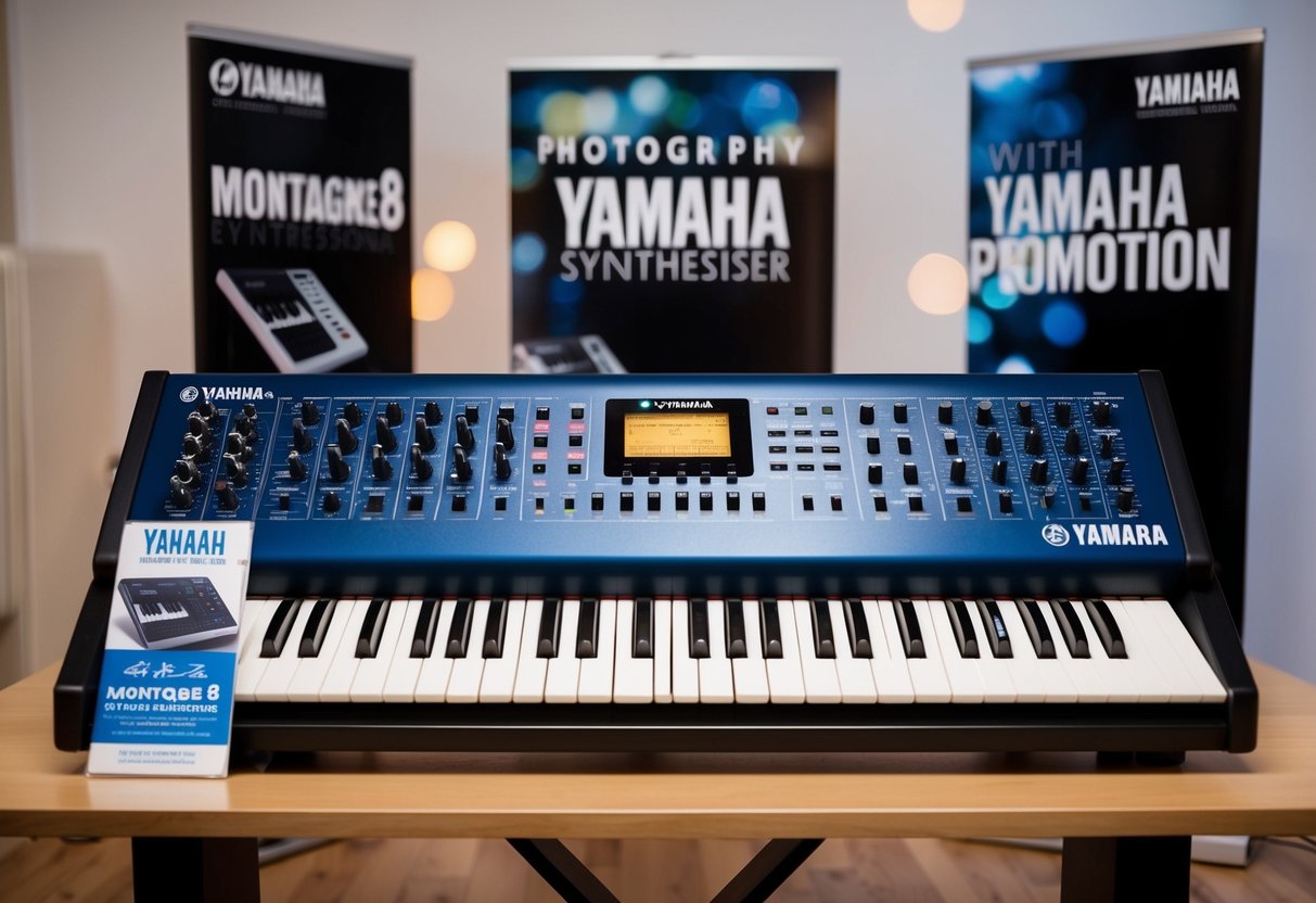 A Yamaha MONTAGE8 Synthesiser displayed with Yamaha promotions