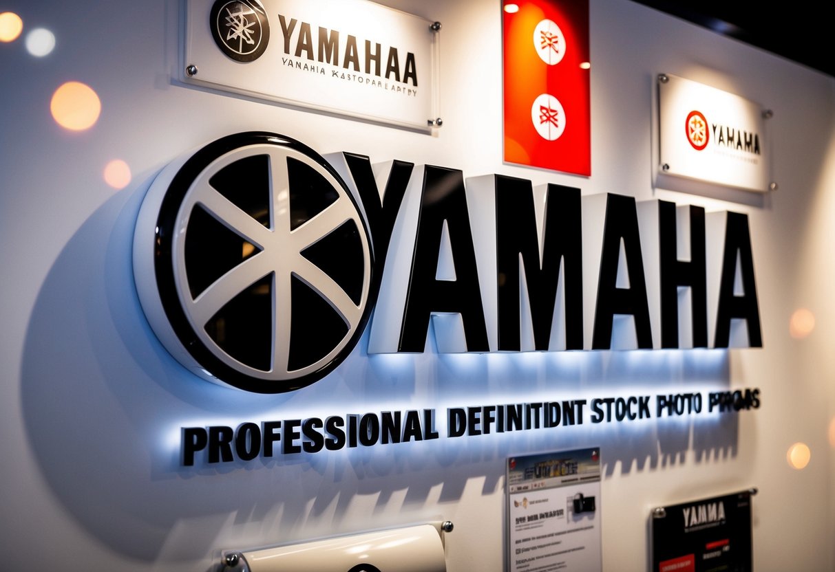 A Yamaha logo displayed prominently with promotional materials surrounding it