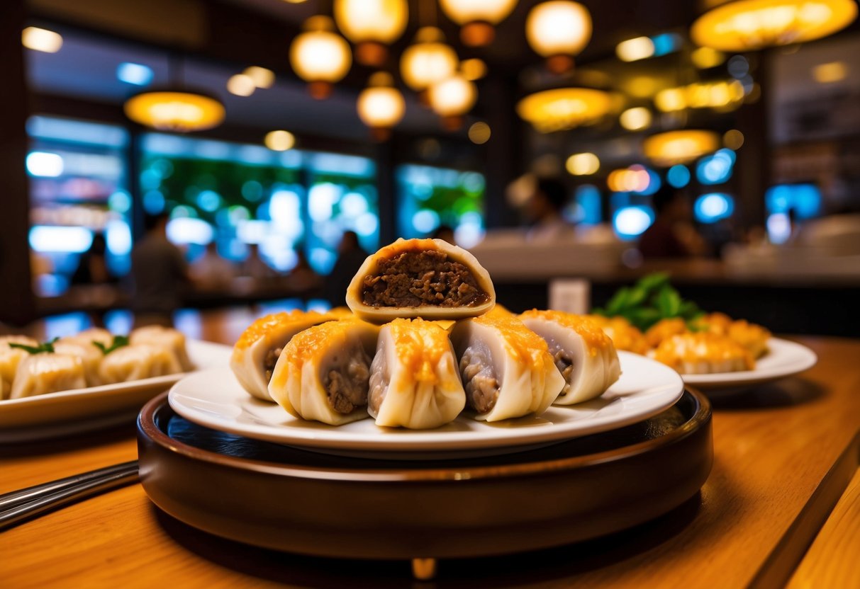 A platter of Siu Mai and Truffle dim sum on display at a bustling dim sum haus in Singapore