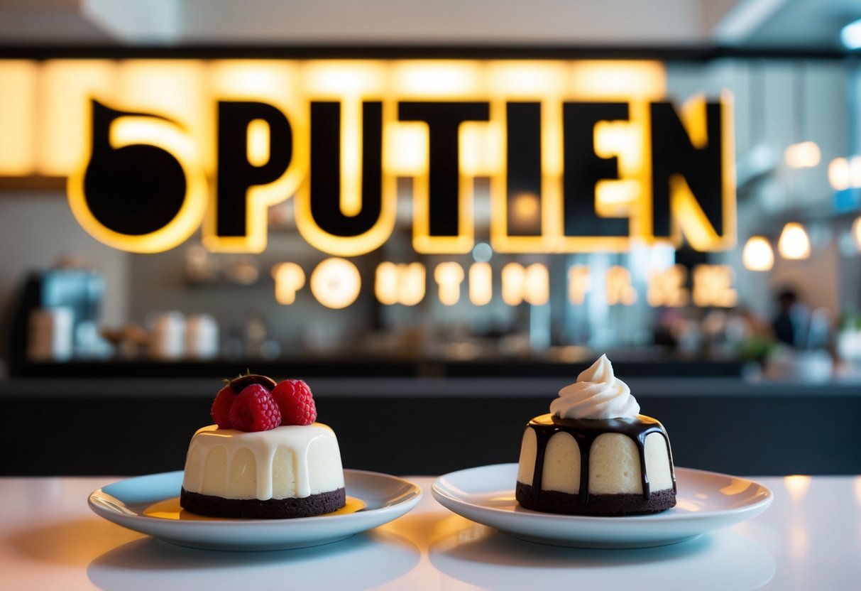 A table with two delicious desserts, one paid and one free, with the "Putien" logo in the background