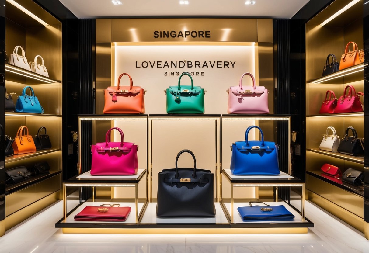 A luxurious display of charming handbags at Loveandbravery store in Singapore, with exclusive promotions