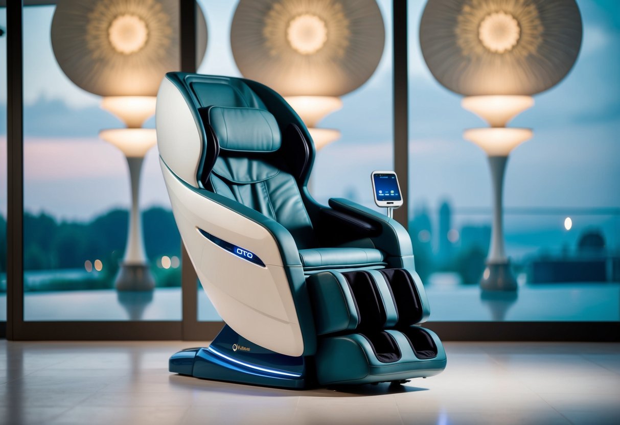 A sleek OTO VibeFit Massage Chair in a serene wellness setting with subtle Singaporean motifs