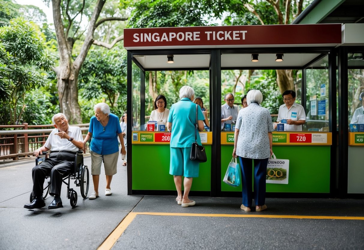 Elderly visitors with zoo tickets receive discounted entry at the Singapore zoo ticket booth