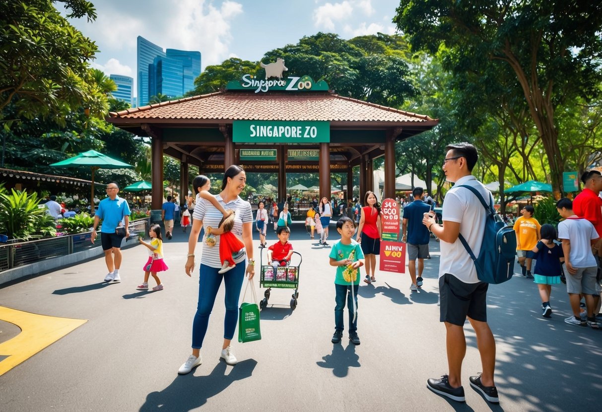 A sunny day at Singapore Zoo, with families enjoying discounted tickets and promotions