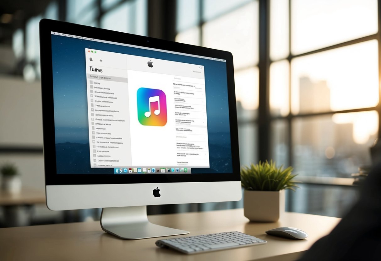 A computer screen displaying the iTunes logo with a list of frequently asked questions about promotions