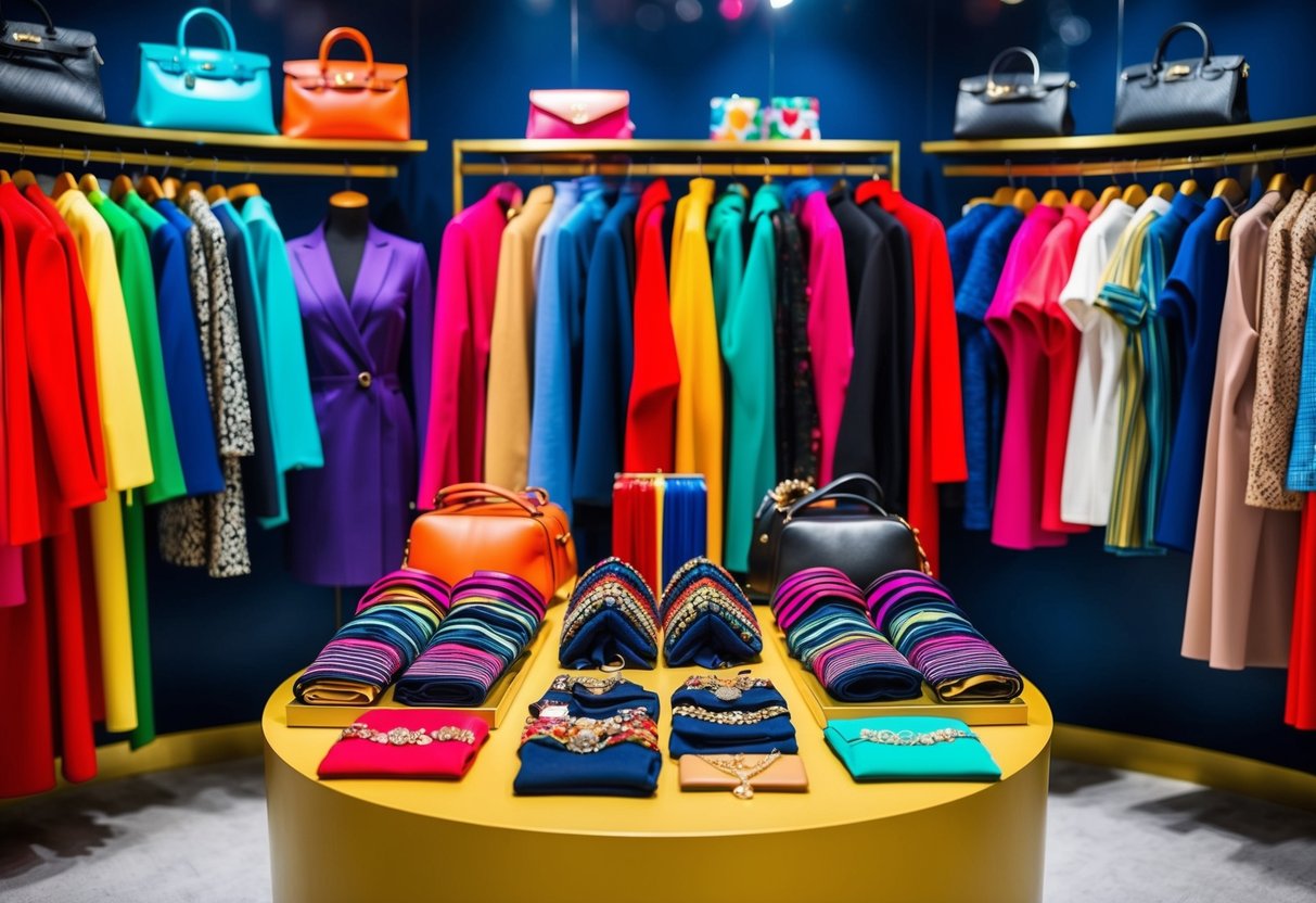 A vibrant display of colorful clothing and accessories, arranged in an inviting and stylish manner