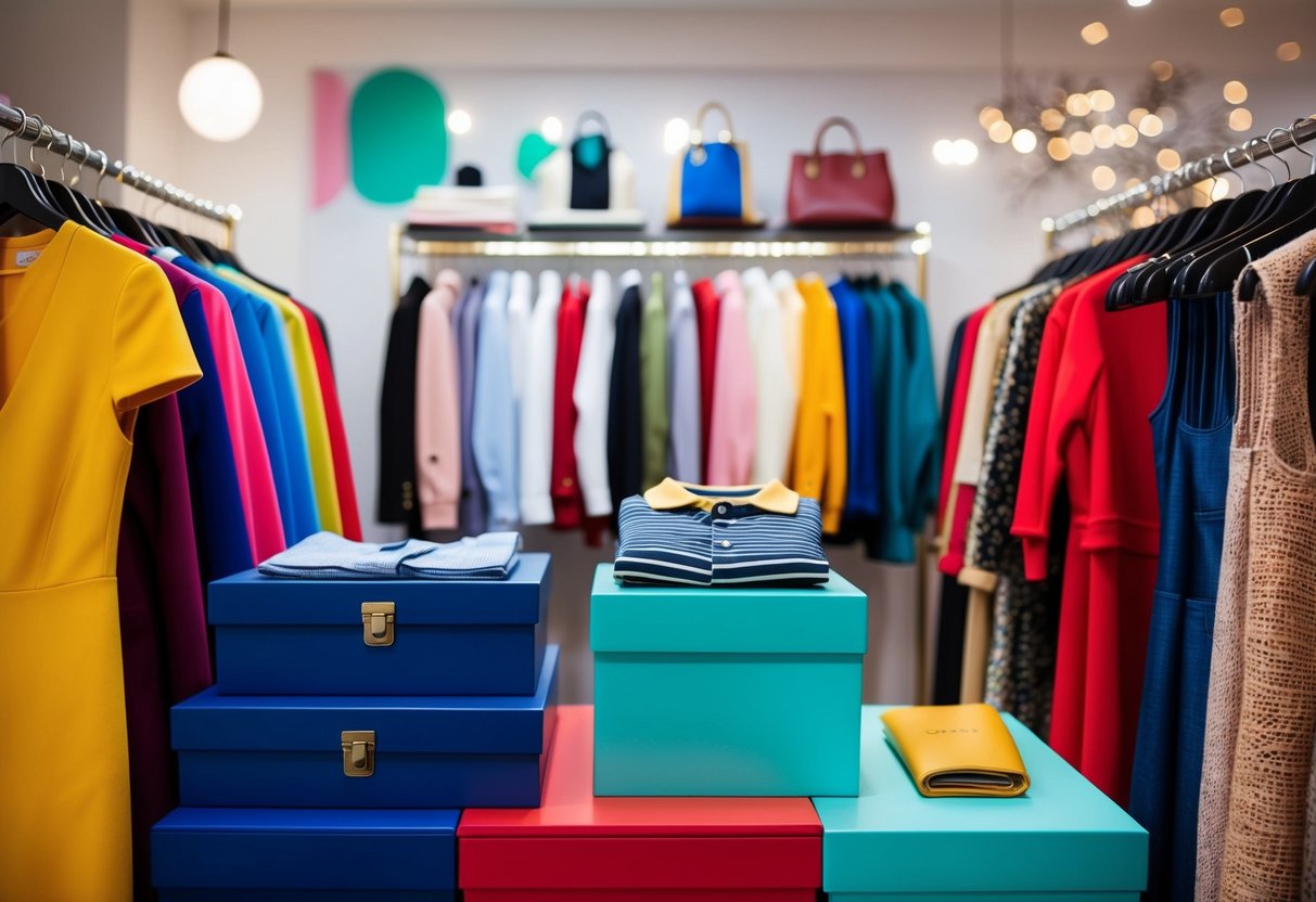 A colorful display of clothing items arranged in a stylish and organized manner