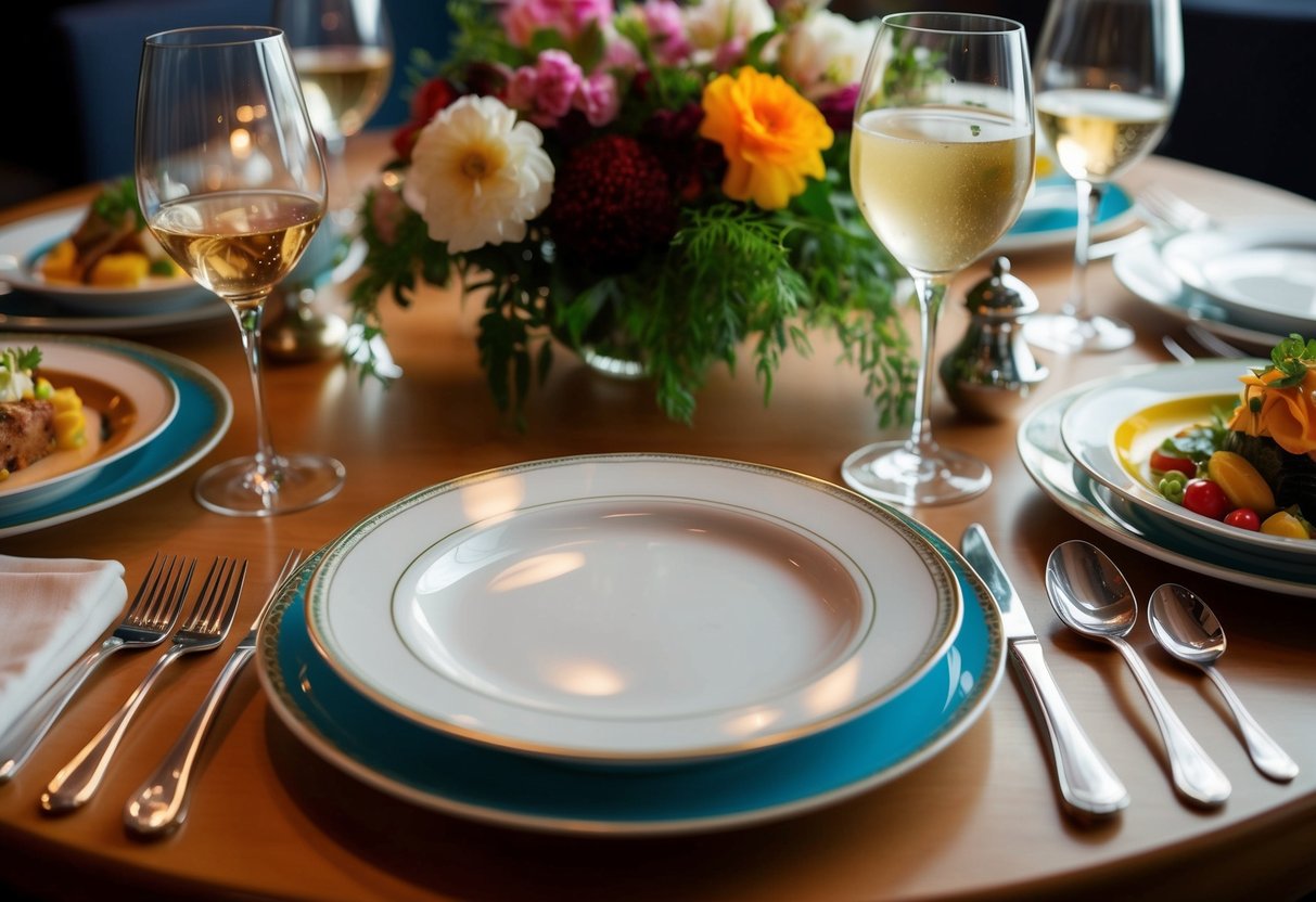 A beautifully set table with elegant cutlery, fine china, and a colorful array of gourmet dishes at Tippling Club's weekday lunch promotion in Singapore