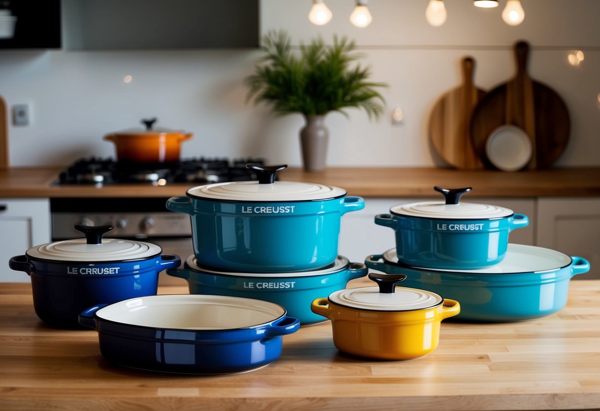 A set of Le Creuset Stoneware Rectangular Dishes arranged on a kitchen counter, with vibrant colors and a modern, sleek design