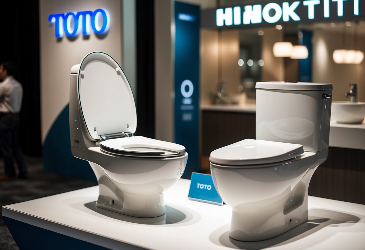 A sleek Toto Bidet Seat Washlet attached to a modern Toto toilet bowl, displayed in a Singaporean promotional setting