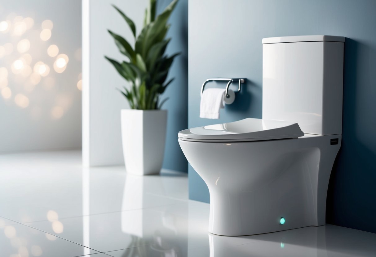 A modern bathroom with a sleek Toto toilet bowl, featuring its advanced features and elegant design, set against a clean and contemporary backdrop