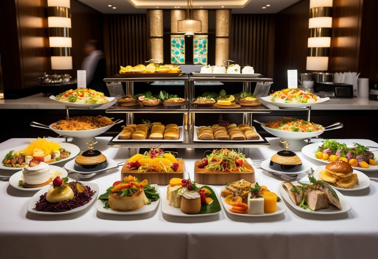 A lavish buffet spread at the Mandarin Oriental, featuring a variety of Sunday brunch specials and promotions