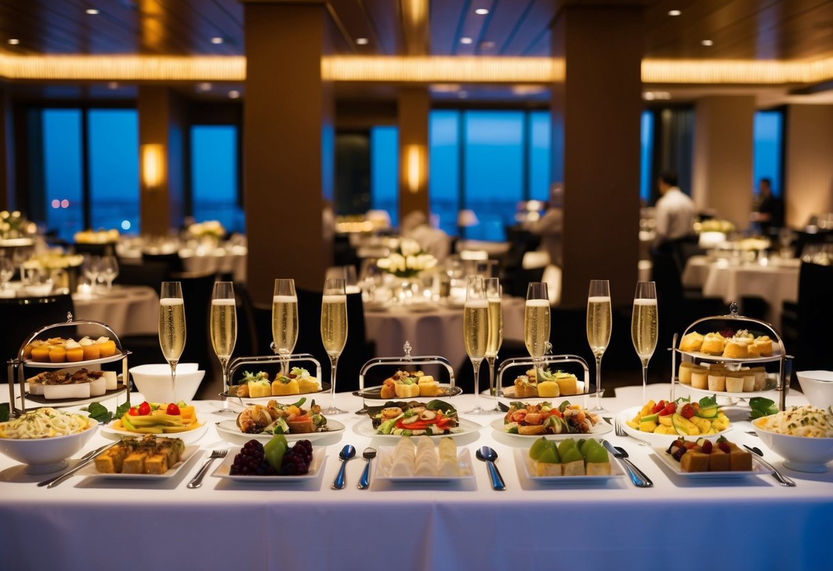 Elegant buffet spread at Mandarin Oriental, champagne flows on a Friday night