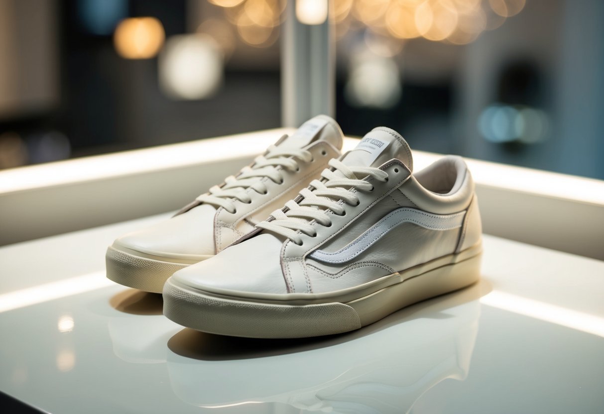 A pair of Off-White Vulcanized Sneakers displayed on a clean, white surface with soft lighting to highlight the details