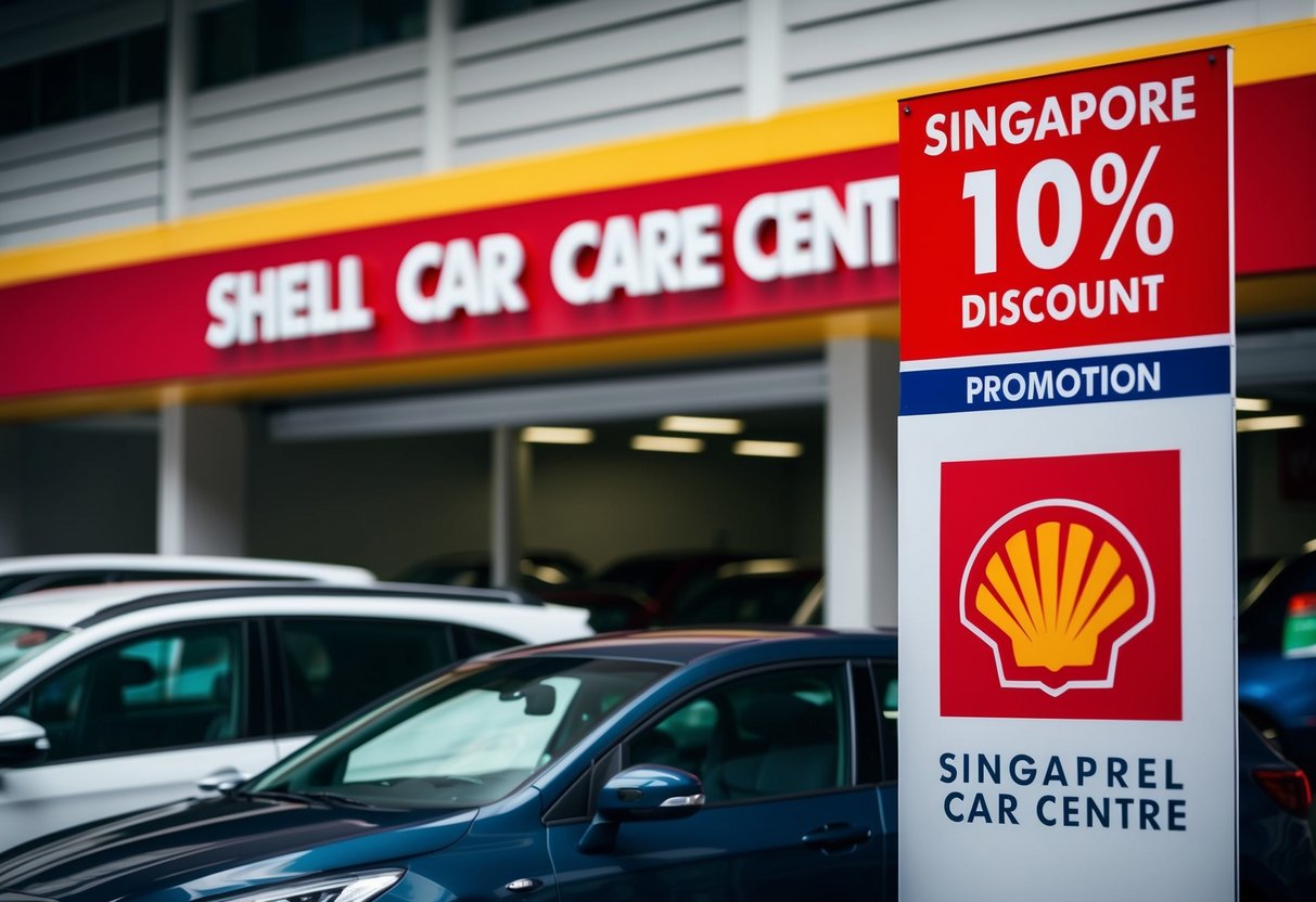 A Shell Car Care Centre in Singapore with a prominent 10% discount promotion sign