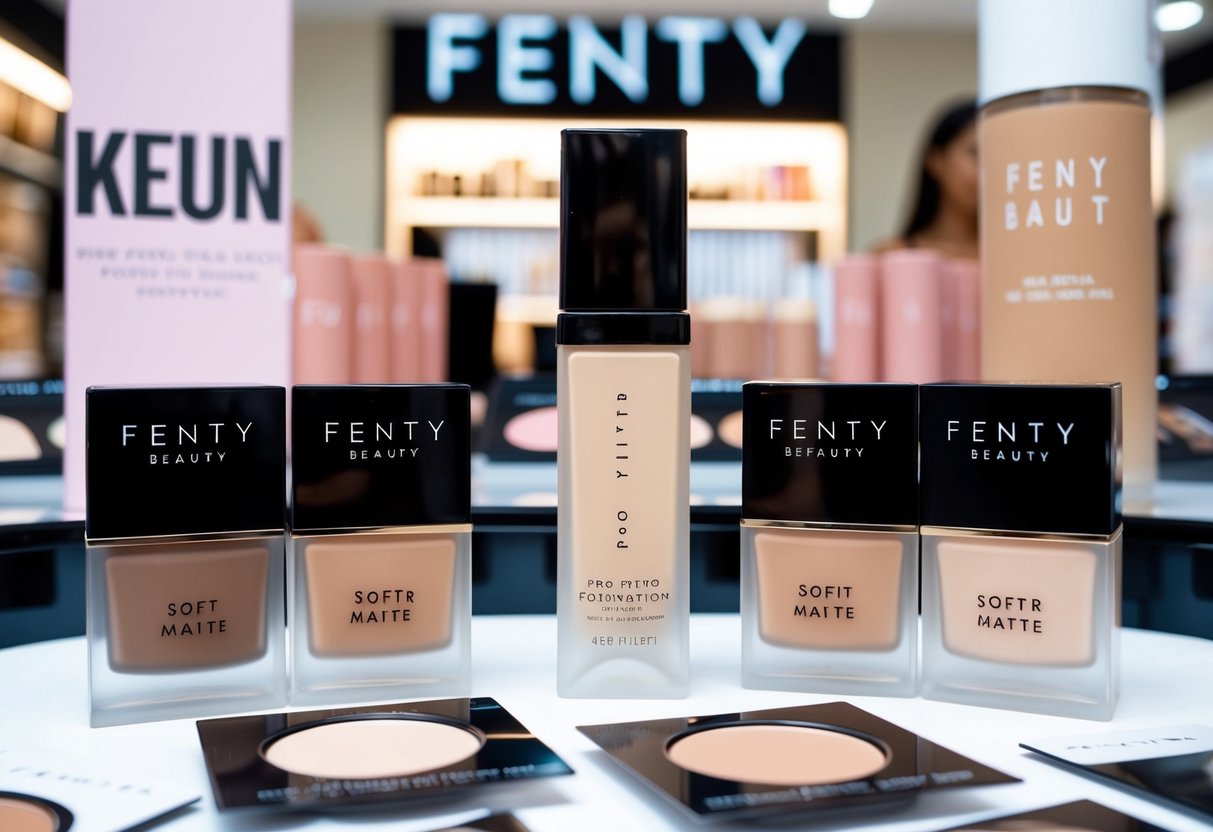 A display of Fenty Beauty Pro Filt'r Soft Matte Foundation surrounded by promotional materials in a Singapore makeup and skincare store