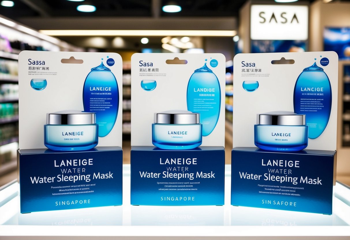 A display of Laneige Water Sleeping Mask promotions at a Sasa store in Singapore