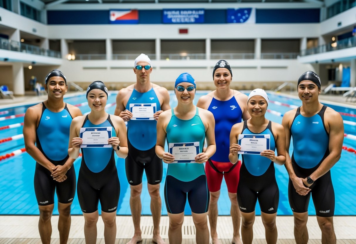 A group of swimmers in a pool, receiving loyalty rewards from a Singapore swimming club