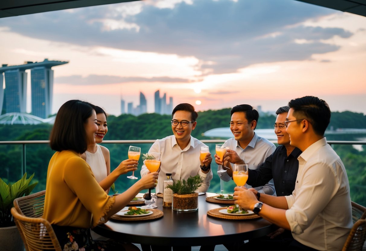 Guests enjoy exclusive cocktail tasting at a nature experience center in Singapore during sundown promotions