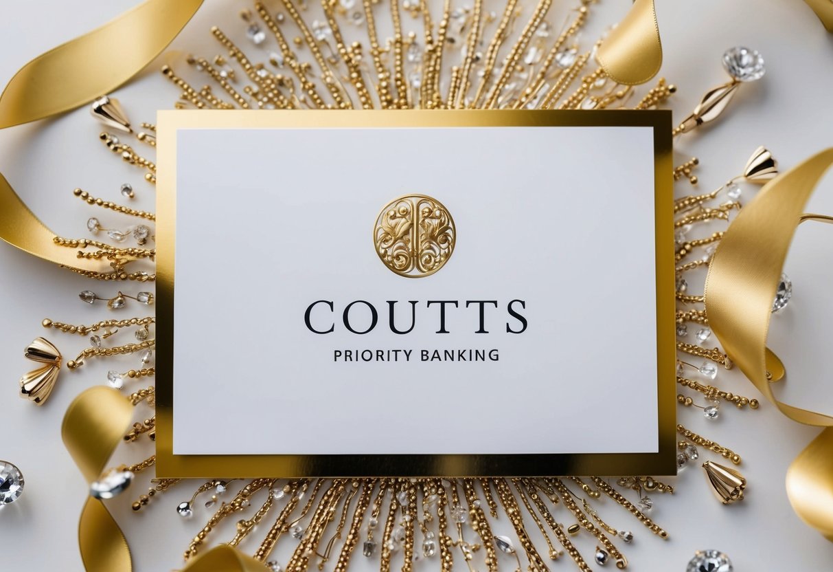 A luxurious, elegant invitation card surrounded by gold accents and featuring the Coutts priority banking logo