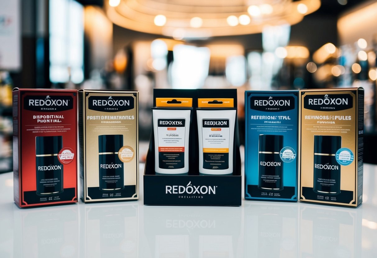 A display of Redoxon products with promotional signage and eye-catching packaging