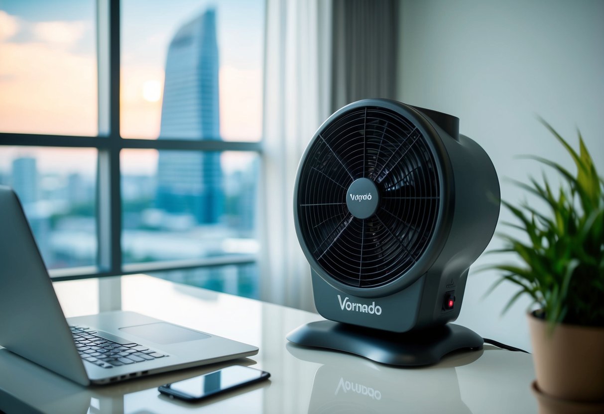 A Vornado Pivot Personal Air Circulator placed on a desk, with cool air circulating in a well-lit room in Singapore