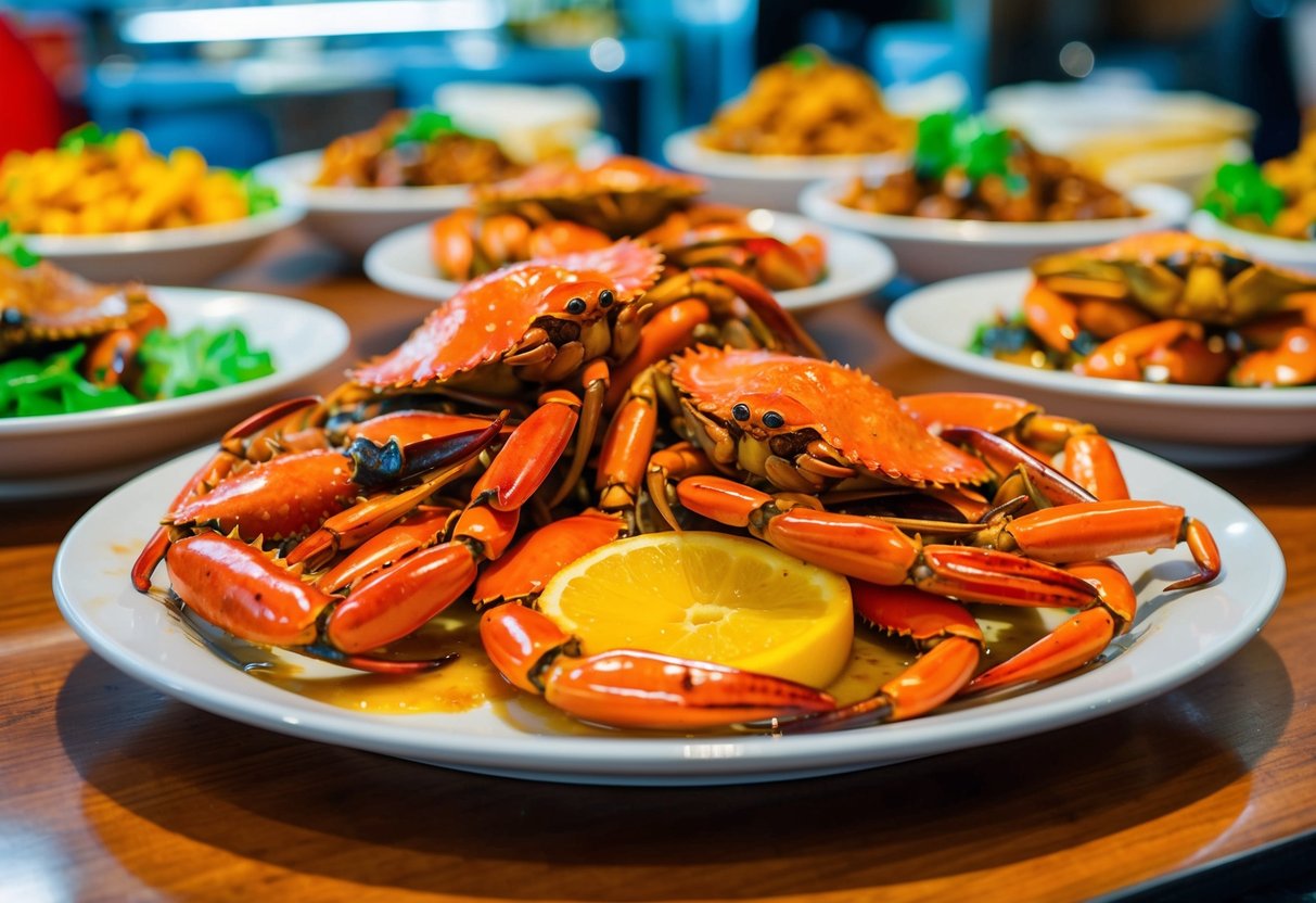 A colorful fiesta of chilli crab dishes at Tung Lok Seafood, Singapore