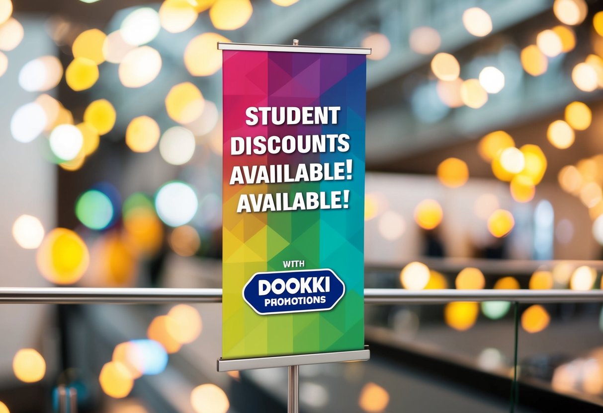 A colorful banner displaying "Student Discounts Available!" with dookki promotions