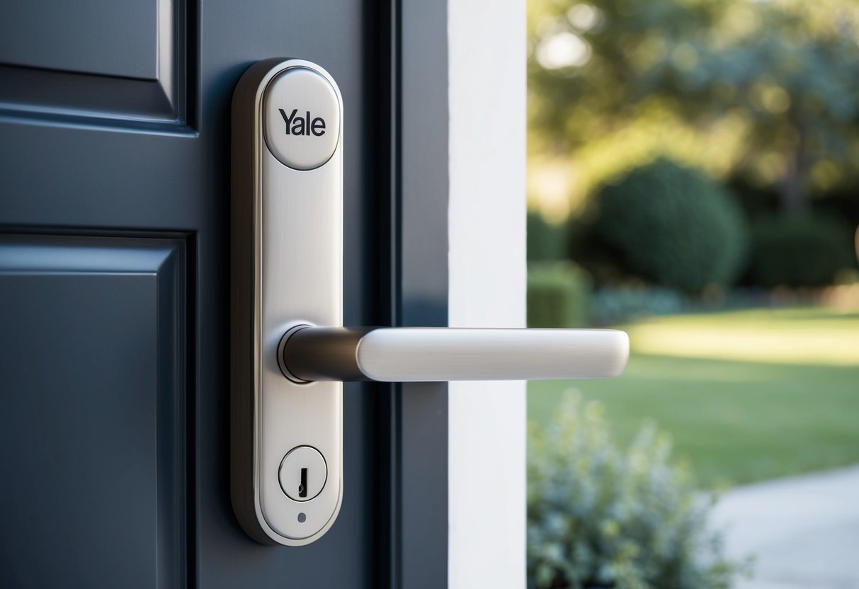 A Yale Keyless Connected Smart Lock installed on a modern front door with a sleek and streamlined design
