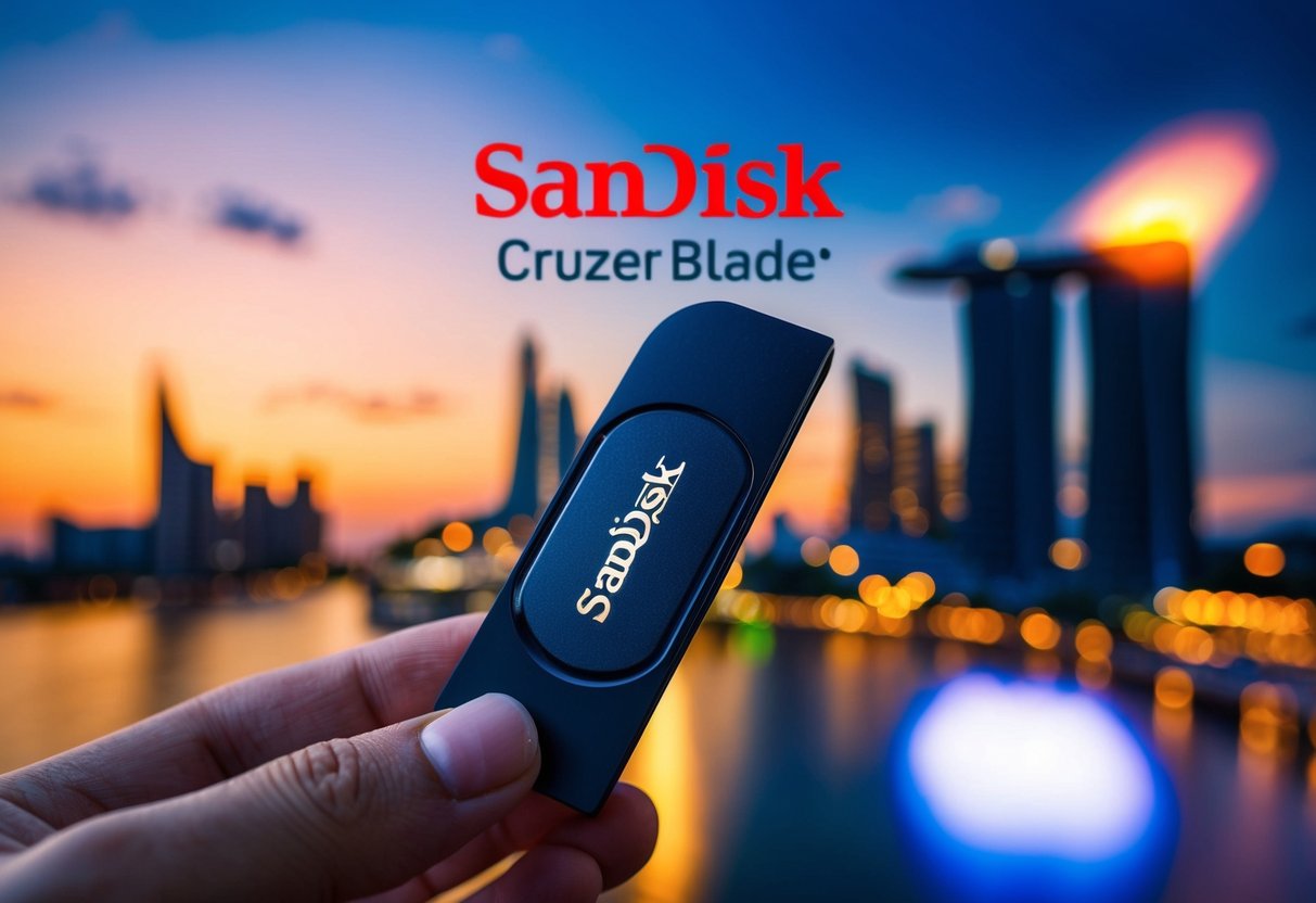 A SanDisk Cruzer Blade USB Flash Drive being promoted in Singapore