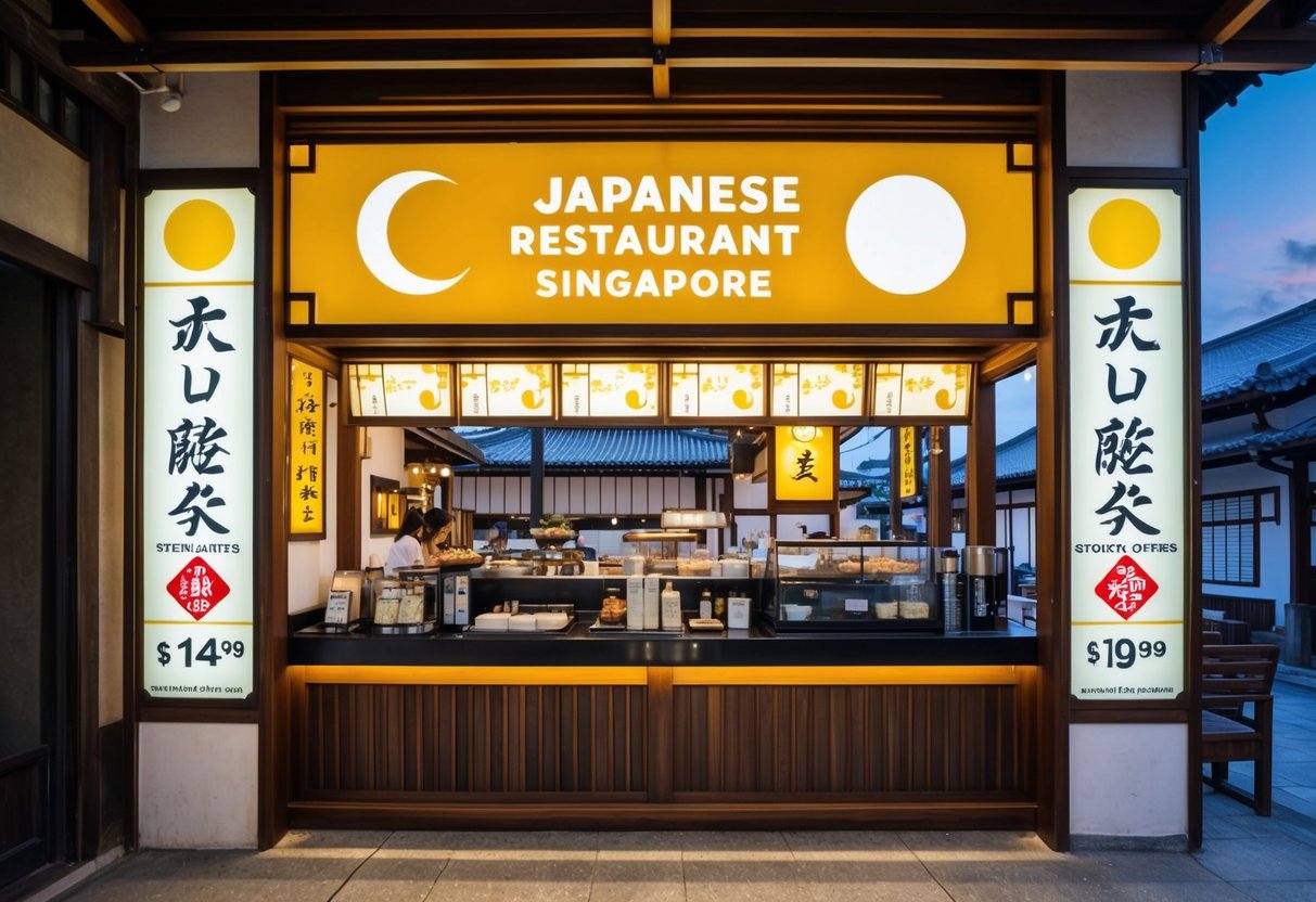 A traditional Japanese restaurant and cafe in Singapore with sun and moon motifs, featuring promotions and special offers