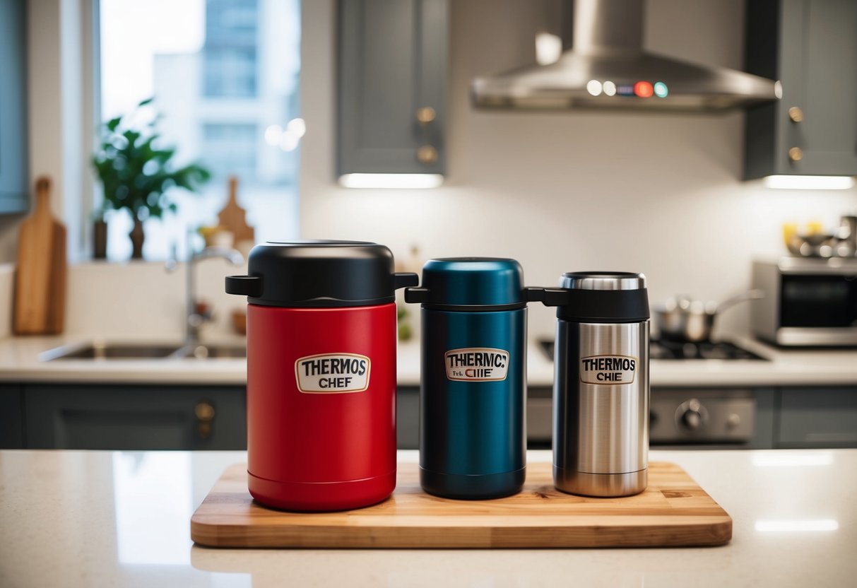 A kitchen counter with Thermos Shuttle Chef accessories on sale