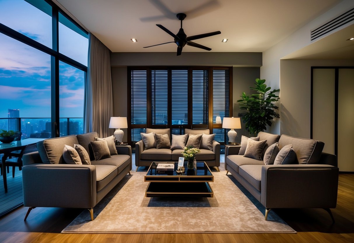 A cozy living room with Cellini furniture on sale, set in a modern Singaporean home