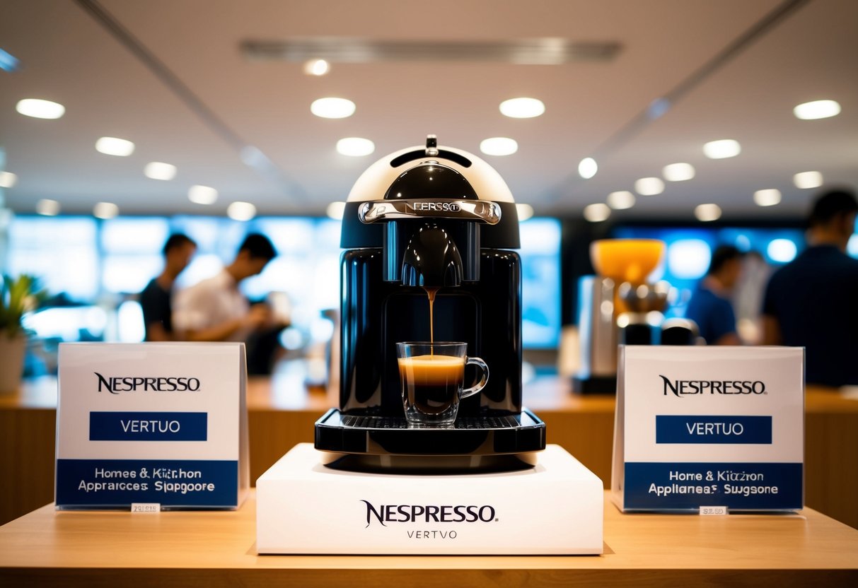 A Nespresso Vertuo Coffee Machine on display with Mayer home & kitchen appliances promotions in Singapore