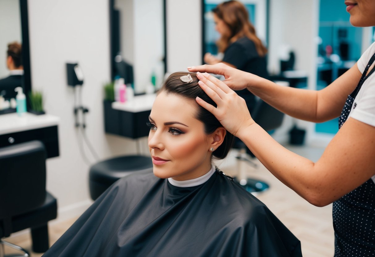 A salon chair with a client's head being gently massaged and treated with soft rebonding products by a stylist